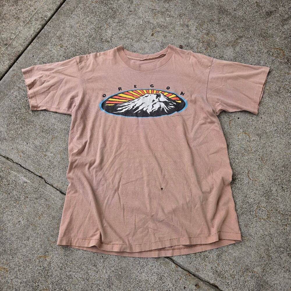 Vtg 90s OREGON Mt. Hood Sun Rays Graphic Nature Outdoors T Shirt L Single Stitch